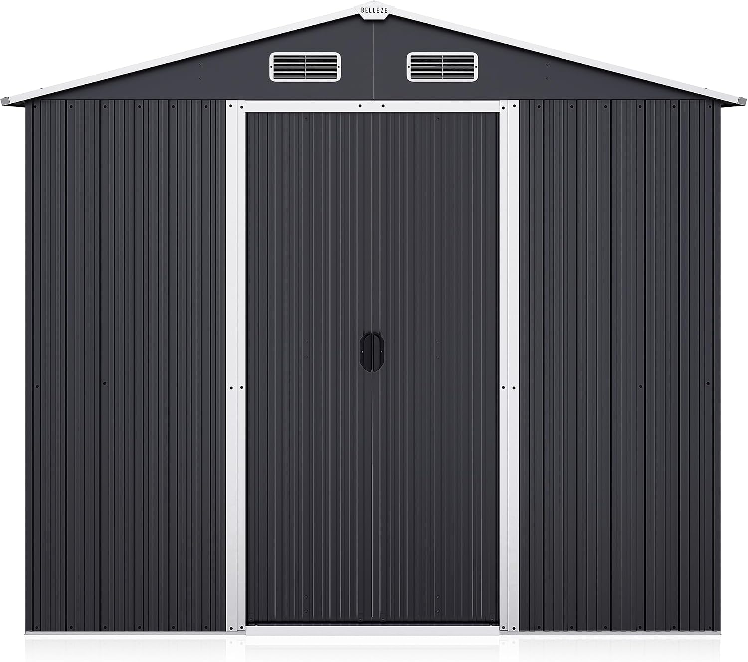 BELLEZE 8 x 6 FT Weatherproof Garden Storage Shed, Reinforced Outdoor Metal Shed with Air Vent and Lockable Door, Storage Shed for Store Bike, Tools, Lawnmower, Outdoor Chairs in Backyard, Patio
