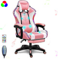 Gaming Chairs for Kids Adults Video Game Chair with LED Lights and Speakers Ergonomic 7-Point Massage Computer Chairs High Back Office Chair with Footrest and Lumbar Support Headrest,Pink