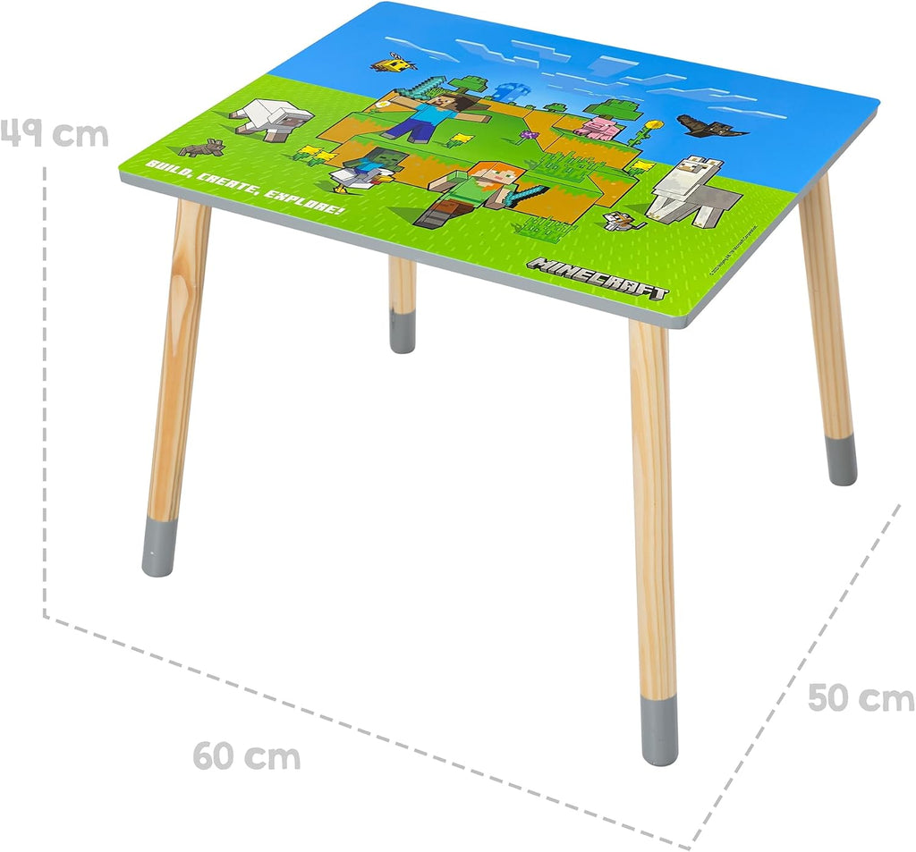 Minecraft: Seating Group Set - Table & 2 Chairs - Green & Blue, Kids Wooden Minecraft Set, Outdoor Game Scene Imagery, Children's Room Decor, Licensed