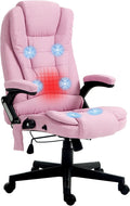 Vinsetto 6 Point Vibrating Massage Office Chair with Heat, Linen High Back Executive Office Chair with Reclining Backrest, Padded Armrests and Remote, Pink