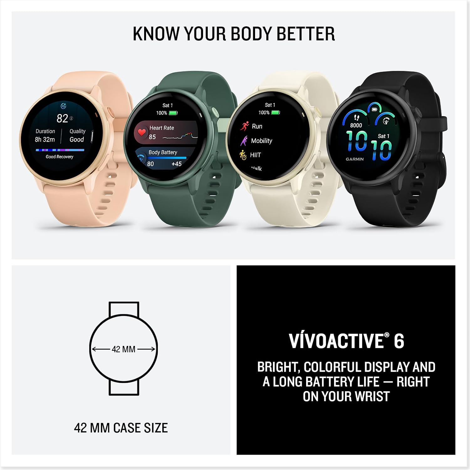 Garmin Vivoactive 6 Smartwatch Metallic Jasper Green with Jasper Green Band Best Fitness GPS Smart-Watch with AMOLED Display, 11-Day Battery, Advanced Activity Tracking Watch Bundle for Men &Women
