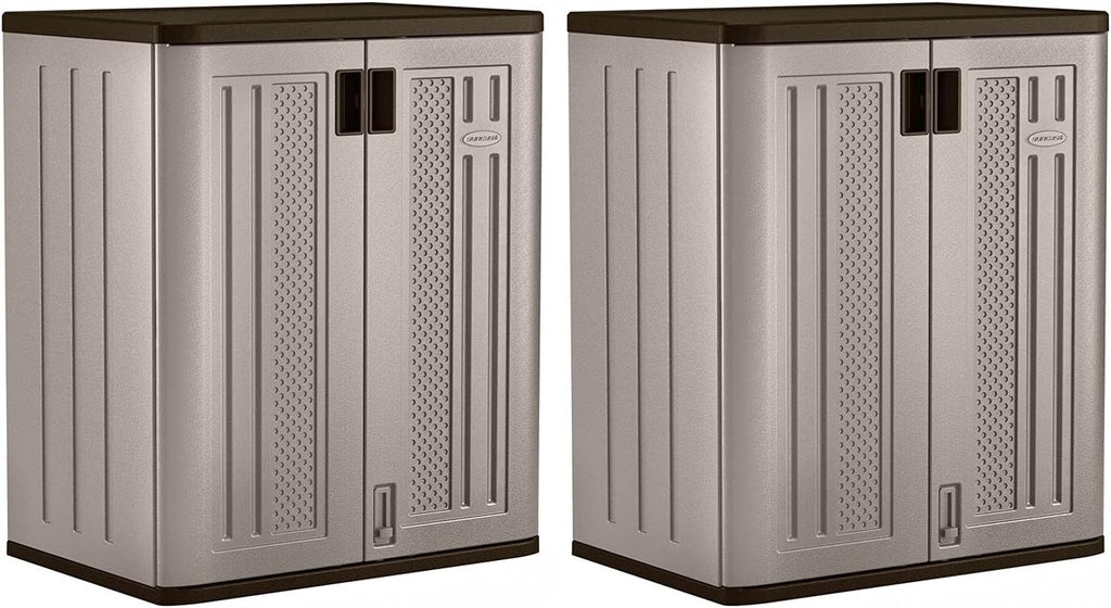 Suncast 2 Pack 9 Cu. Ft. Base Storage Cabinet, Resin Garage Organizer, Platinum Metallic/Slate
