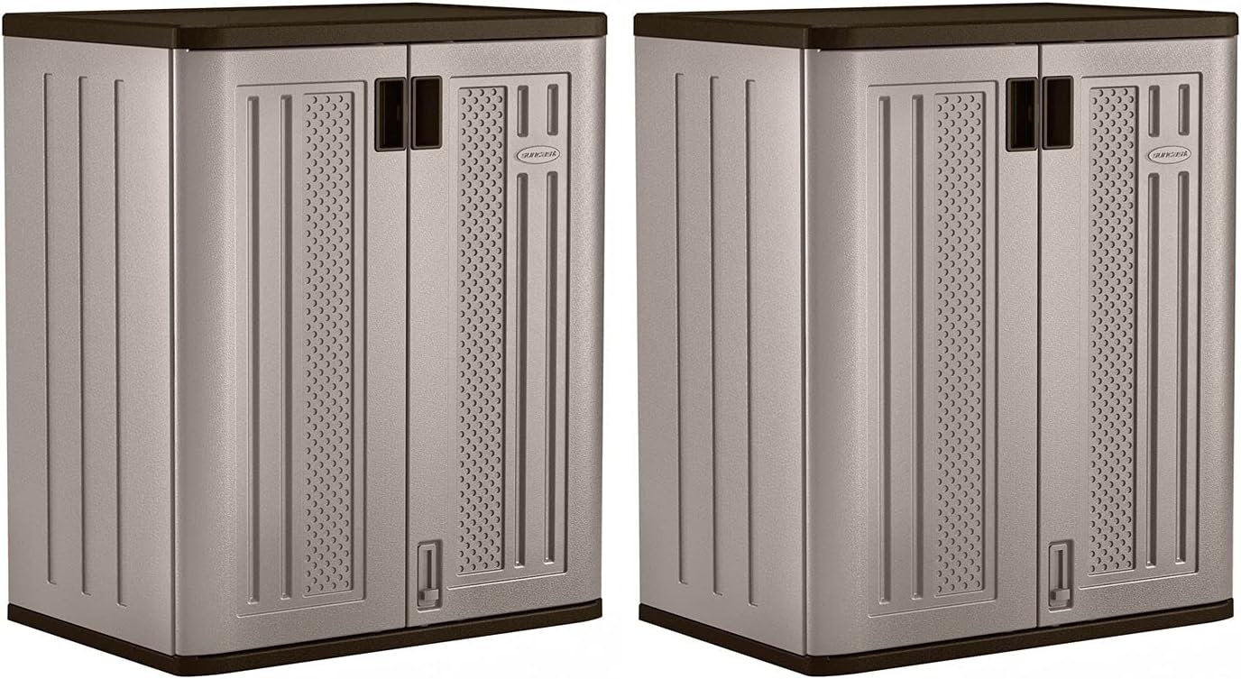 Suncast 2 Pack 9 Cu. Ft. Base Storage Cabinet, Resin Garage Organizer, Platinum Metallic/Slate