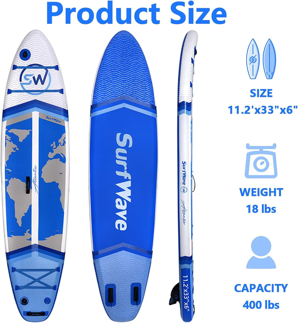 11'/6'×34' Inflatable Stand Up Paddle Board w/Premium SUP Accessories & Backpack, Beginner SUP, Bottom Fin for Paddling, Paddle, Leash, Surf Control, Non-Slip Deck
