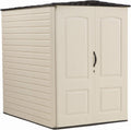 Rubbermaid Large Vertical Resin Outdoor Storage Shed With Floor (6.2 x 4.6 Ft), Weather Resistant, Beige/Brown, Organization for Home/Backyard/Garden Tools/Lawn Mower/Bike Storage/Pool Supplies