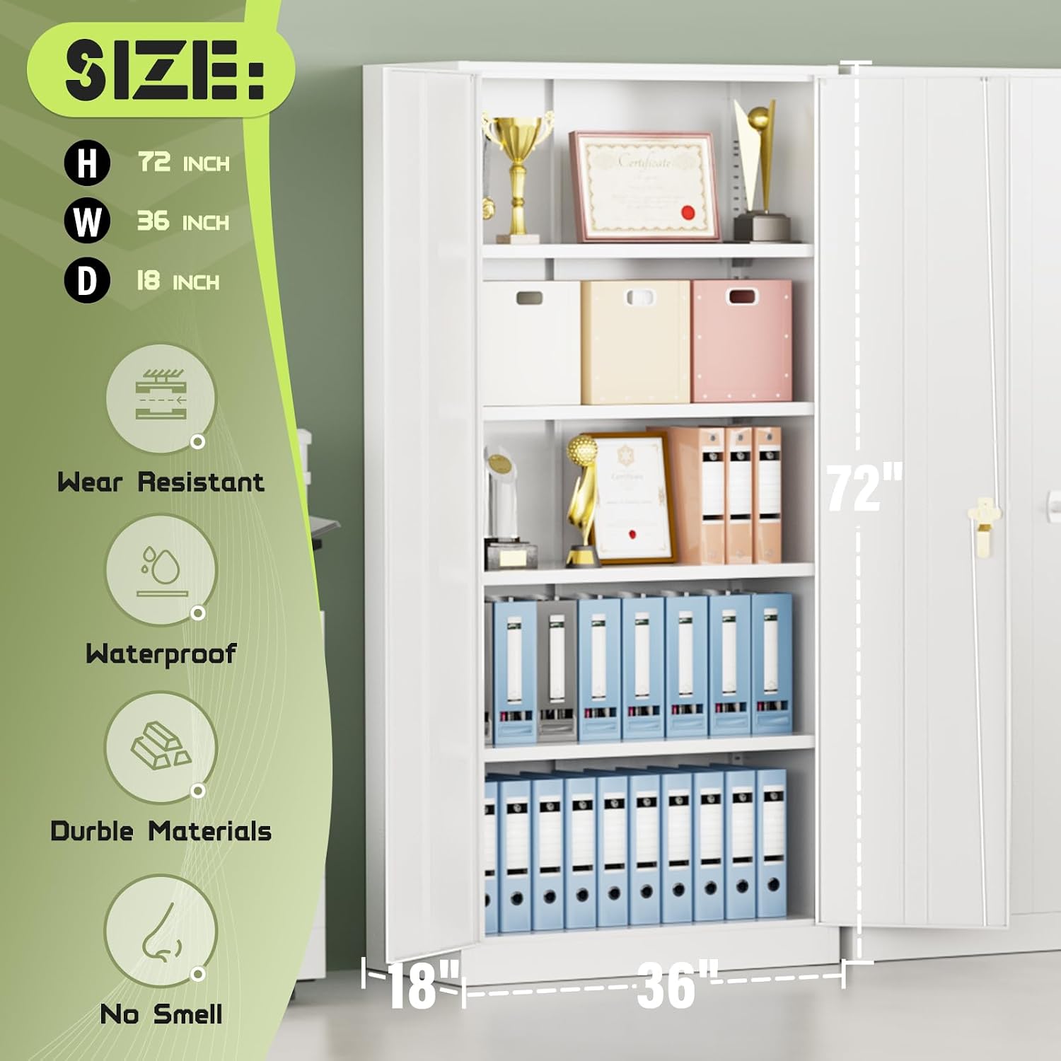 Incbruce 72' H x18 D Patio Metal Storage Cabinet, Outdoor Storage Cabinet with Doors and Adjustable Shelves, Tool Shed for Home, Patio, Office (White)