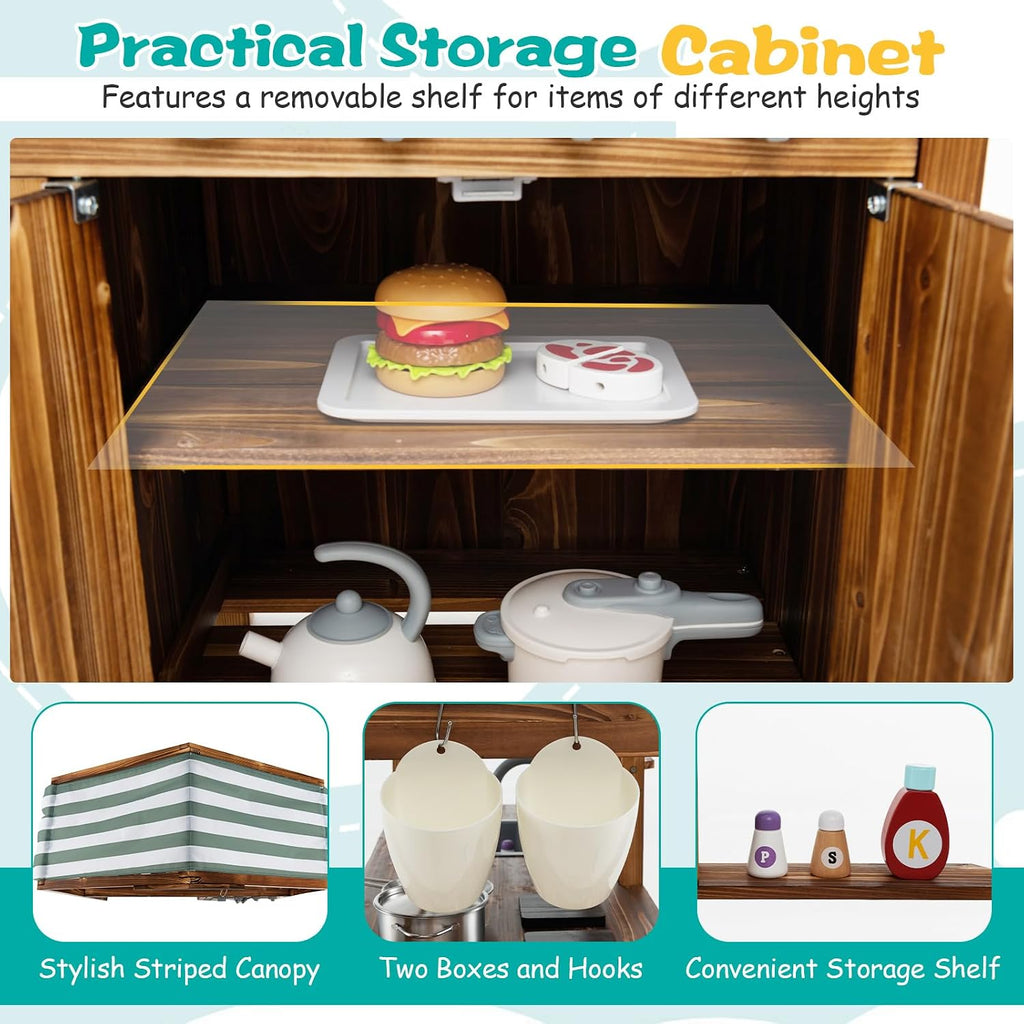 Costzon Mud Kitchen for Kids Outdoor, Wooden Pretend Play Kitchen w/Canopy, Chalkboard, Stove, Removable Sink, Cooking Accessories & Storage, Montessori Toy for Preschool, Backyard, Garden (3+ Years)