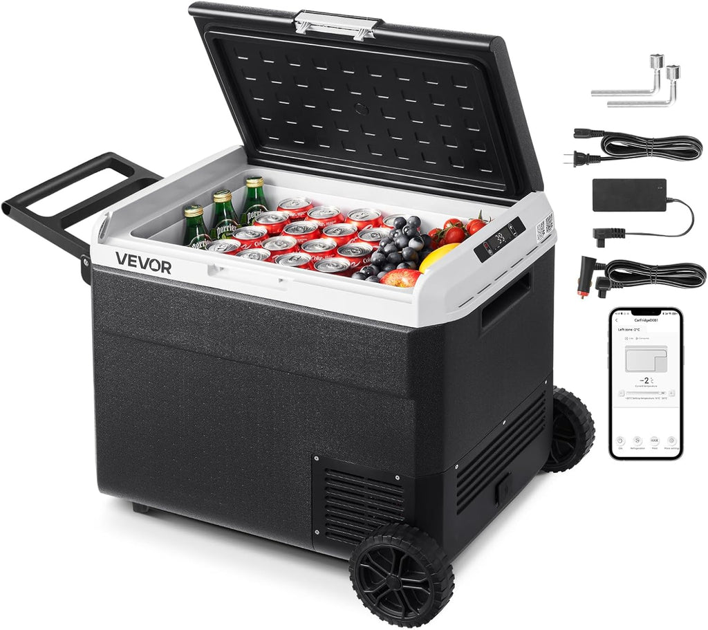 VEVOR 12 Volt Car Refrigerator, 63.4QT/60L Car Fridge, Portable Electric Cooler with Wheels and Handle, -4℉~68℉, 12/24V DC and 100-240V AC Compressor Freezer for Outdoor, Camping, Travel, RV