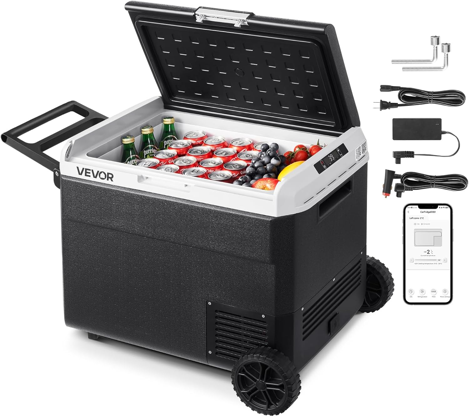 VEVOR 12 Volt Car Refrigerator, 63.4QT/60L Car Fridge, Portable Electric Cooler with Wheels and Handle, -4℉~68℉, 12/24V DC and 100-240V AC Compressor Freezer for Outdoor, Camping, Travel, RV