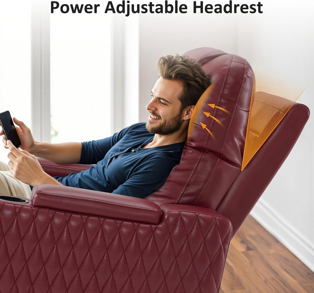 MCombo Oversized Power Recliner Chair with Adjustable Headrest & LED Light for Adults, Zero Gravity Recliner with USB & Type C Ports, Cup Holders for Living Room & Home Theater, Faux Leather HTS401