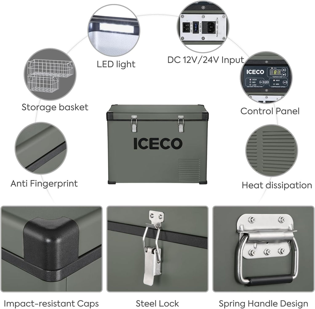 ICECO VL45 12V Refrigerator, 47Qt Platinum Compact Refrigerator Powered by SECOP, 0°-50°F 12v Fridge, 12/24VDC 110-240VAC, Car Refrigerator, Electric Cooler For Outdoor&Camping|with Extension DC Cord