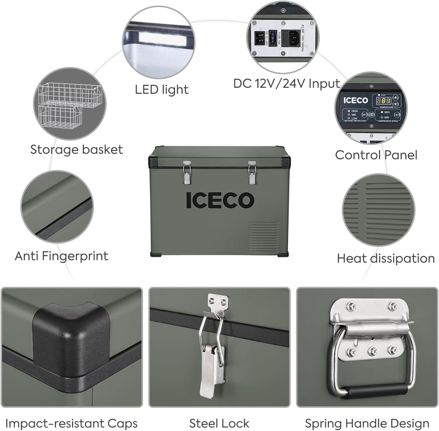 ICECO VL45 12V Refrigerator, 47Qt Platinum Compact Refrigerator Powered by SECOP, 0°-50°F 12v Fridge, 12/24VDC 110-240VAC, Car Refrigerator, Electric Cooler For Outdoor&Camping|with Extension DC Cord