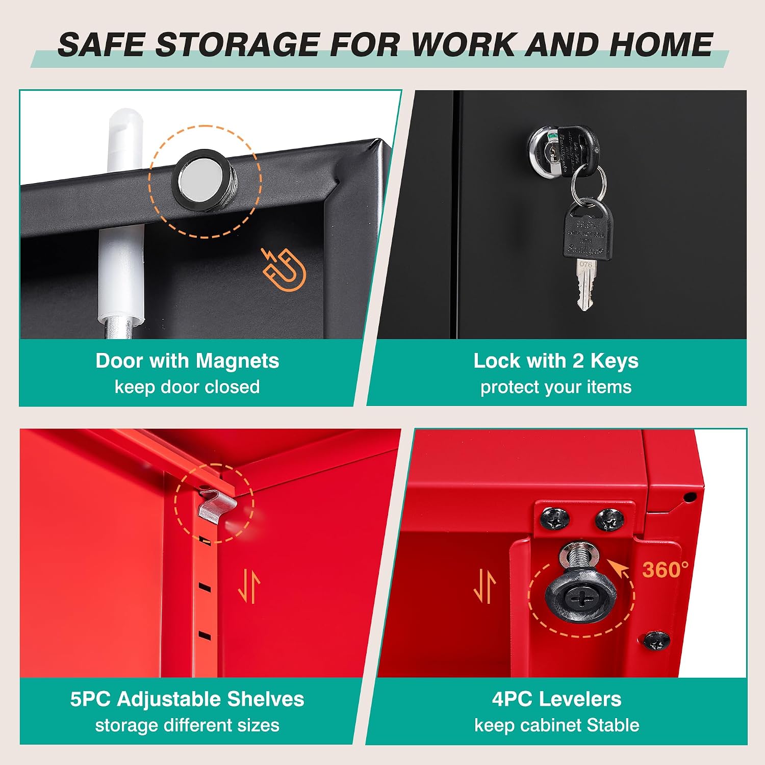 SISESOL Wide & Deep Metal Storage Cabinet with 6 Shelves,72' Tall Red Garage Storage Cabinet with Lock,Metal Cabinets with Locking Doors,Lockable Steel Cabinets for Home,Office,Shop,Garage,72x36x18