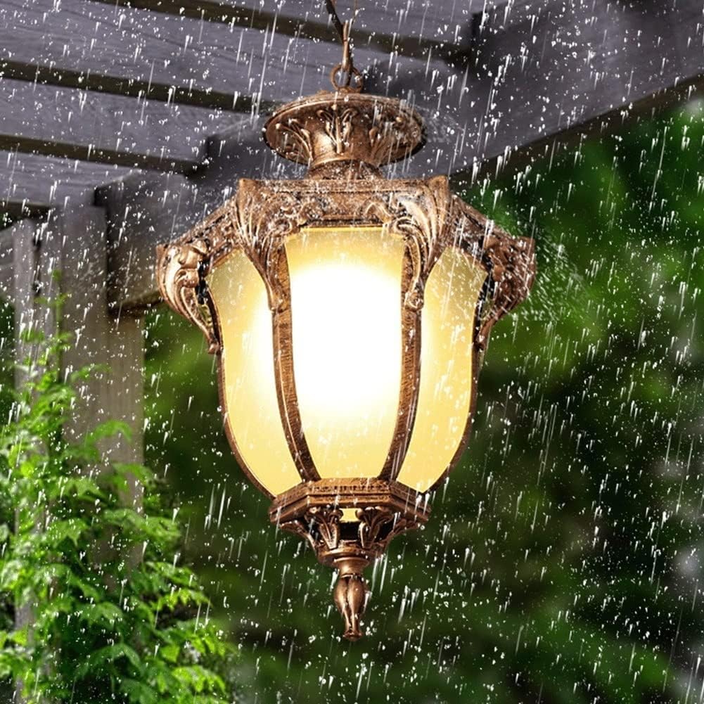 Chandelier Outdoor Aluminum Hanging Lantern, Waterproof Glass Chandelier, Corridor Courtyard Decoration Ceiling nave Villa Garden Pavilion Grape Light/Black/18.5*31.5cm