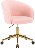 KCC Faux Fur Office Desk Chair, Comfy Fluffy Swivel Modern Leisure Armchair with Wheels, Upholstered Comfy Fuzzy Vanity Makeup Chair Height Adjustable for Teens Women Girls Elegant Home Office(Pink)