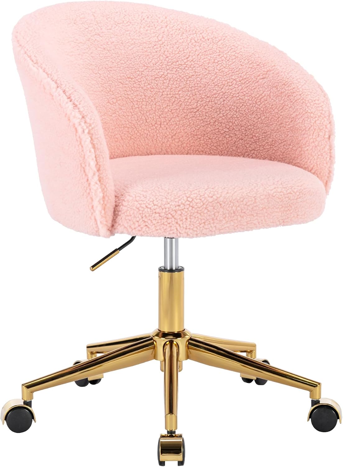 KCC Faux Fur Office Desk Chair, Comfy Fluffy Swivel Modern Leisure Armchair with Wheels, Upholstered Comfy Fuzzy Vanity Makeup Chair Height Adjustable for Teens Women Girls Elegant Home Office(Pink)