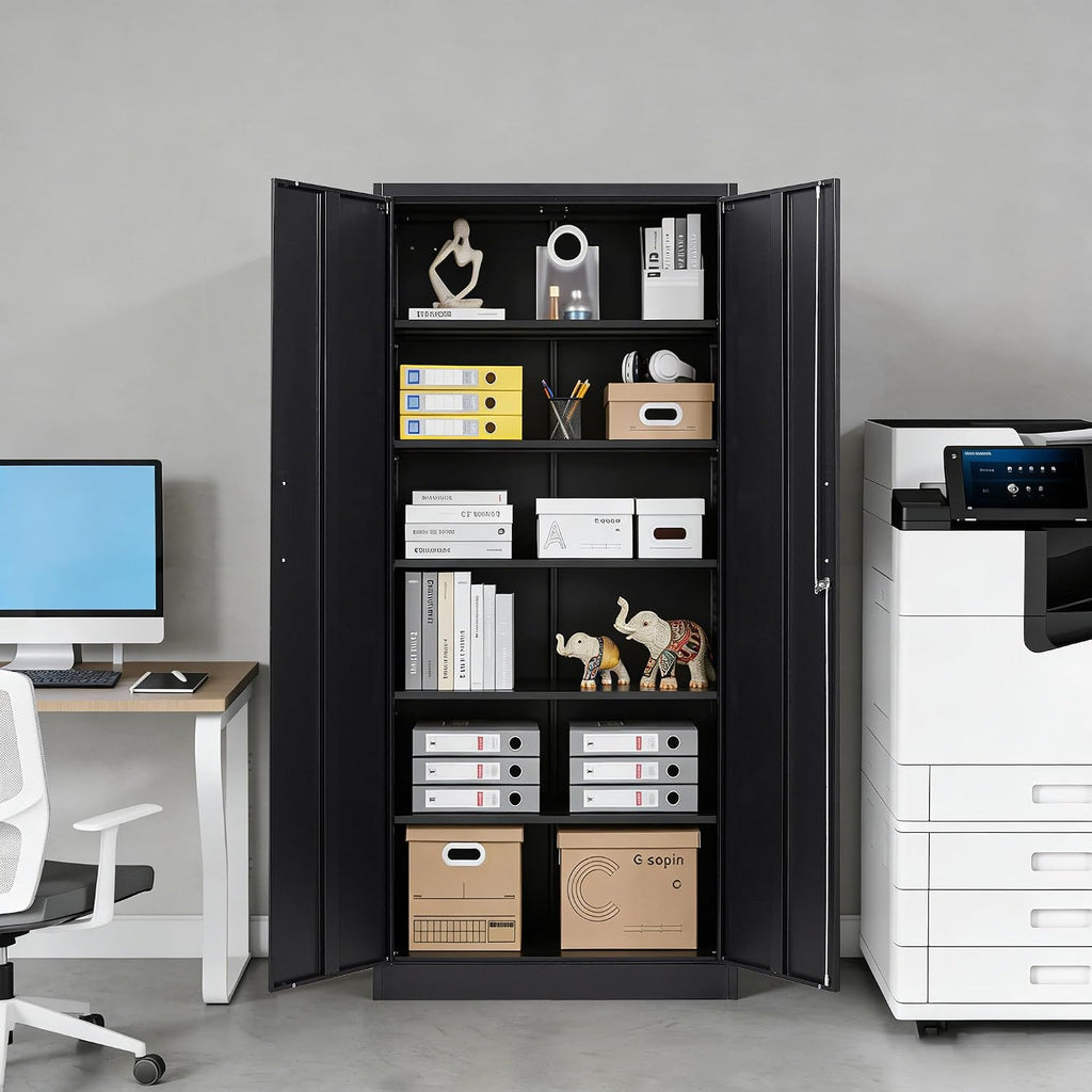 Metal Garage Storage Cabinet,Tall Black Cabinet with Doors and Adjustbale Shelves,Lockable Tool Cabinet for Garage,Basement,Home Office