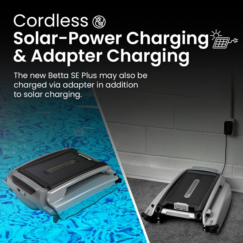 Betta SE Plus Solar Powered Robotic Pool Skimmer with Carrying and Storage Bag, 24/7 Continuous Cleaning Battery Power, Dual Charging Options, and Anti-Stuck Foam Noodle
