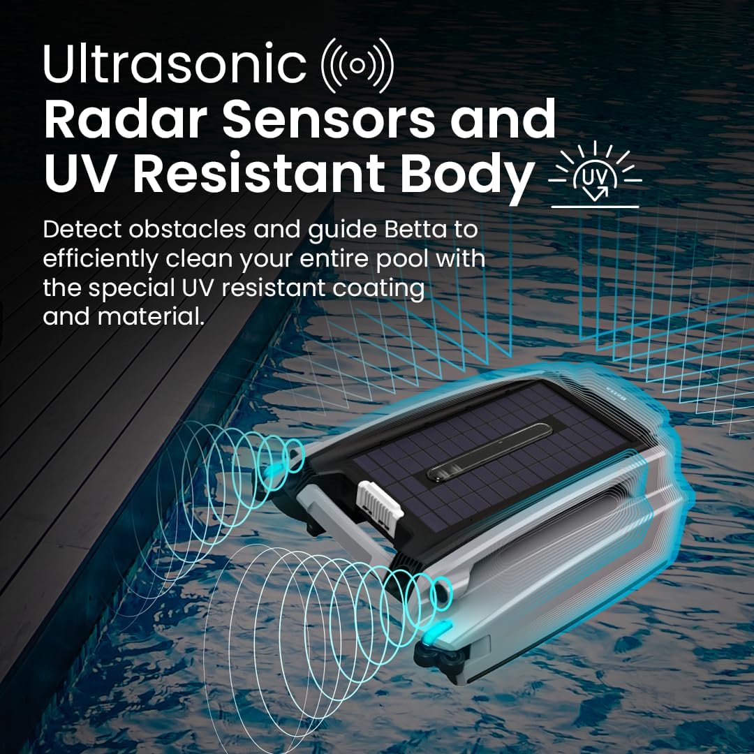 Betta SE Plus Solar Powered Robotic Pool Skimmer with Carrying and Storage Bag, 24/7 Continuous Cleaning Battery Power, Dual Charging Options, and Anti-Stuck Foam Noodle