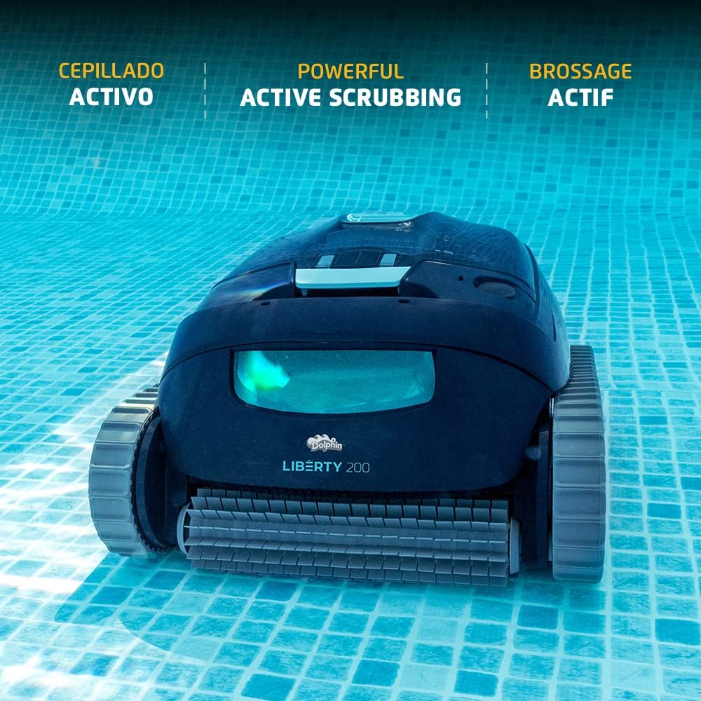 Dolphin Liberty 200 Cordless Robotic Pool Vacuum Cleaner — Simple Inductive Charging Wall Climbing Capabilities Ideal for Above and In-Ground Pools up to 33 FT in Length Blue