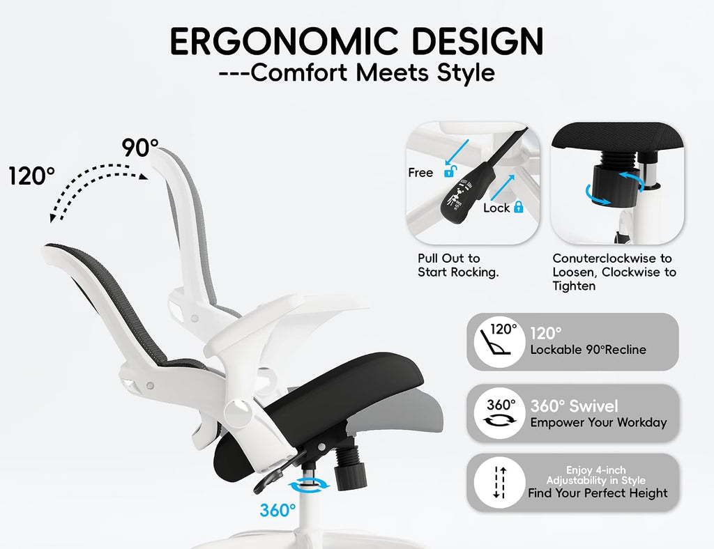 TRALT Office Chair - Ergonomic Office Chair with Back Support, Home Office Desk Chairs, 330lbs Wide Seat Big and Tall Office Chairs, Comfy Desk Chair for Work, Study, Office, Gaming (White Black)