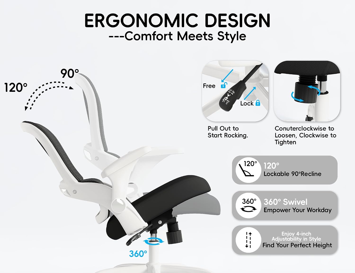 TRALT Office Chair - Ergonomic Office Chair with Back Support, Home Office Desk Chairs, 330lbs Wide Seat Big and Tall Office Chairs, Comfy Desk Chair for Work, Study, Office, Gaming (White Black)