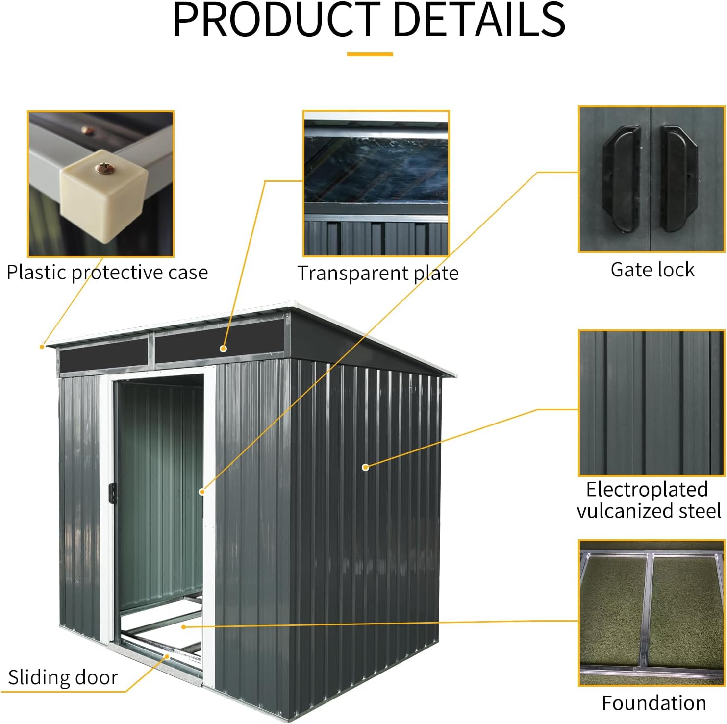 JT 6X4.5FT Outdoor Storage Shed, Galvanized Metal Garden Shed with Window and Metal Foundation, Tool Storage Shed for Patio Lawn Backyard (Black-6ft x 4.5ft)