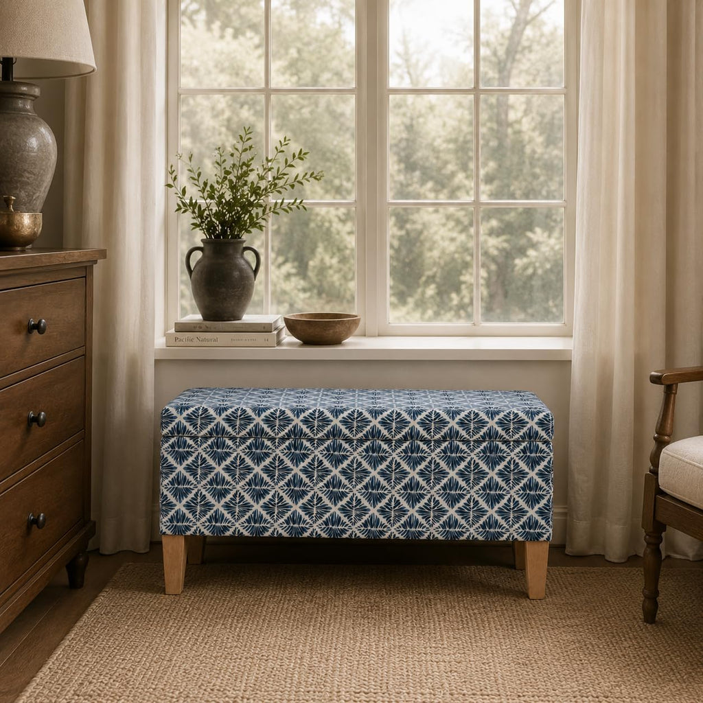 HomePop Large Decorative Storage Bench - Blue Geometric Pattern