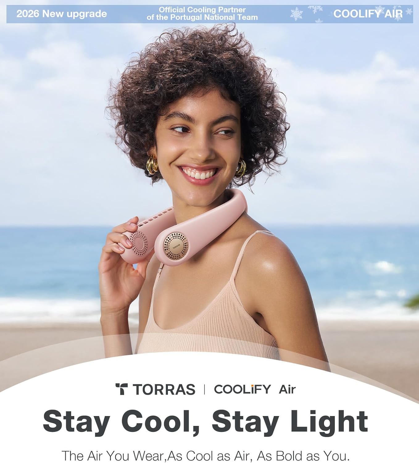 TORRAS COOLiFY Air 2026 Upgraded Neck Fan Air Conditioner, Ultra-Light Portable Fan Rechargeable, Personal Cooling Neck with 3 Modes Fan/Cooler/Heat for Travel, Camping, Outdoor Gift for Women, Pink