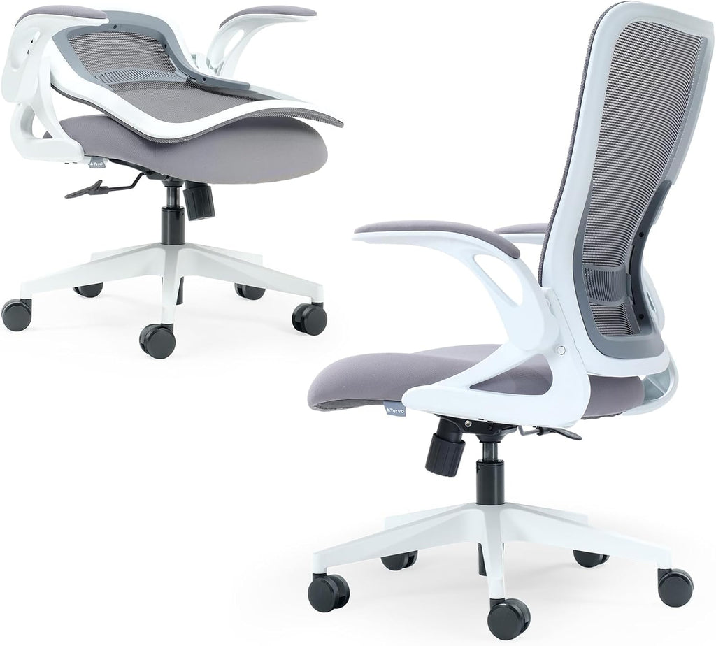 Tervo Model U | Folding Office Chair for Small Spaces | Gaming Chair for Adults & Kids | Ergonomic Mesh Computer Chair for Bedroom | Foldable Desk Chair for Home Work (White & Grey)