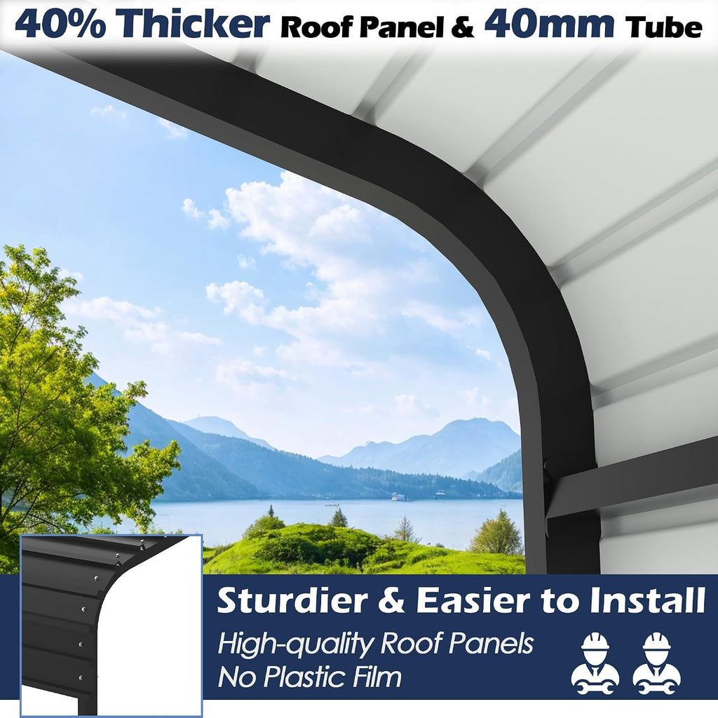 Xilingol Metal Carport, Heavy Duty Carport Canopy with Galvanized Steel Frame and Roof, Outdoor Storage Shed, Car Tent Garage Shelter for Pickup, Truck, Boat and Tractor (10x15 FT Black)