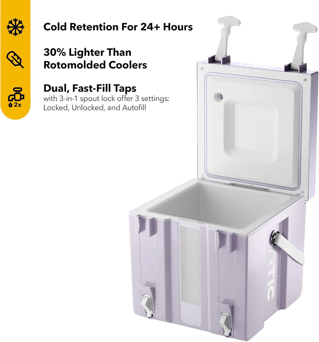RTIC Halftime Water Cooler Portable Carrier Container, Drink Beverage Dispenser, Stackable with 2 Taps, Bottleless, BPA-Free, for Sports, Camping, BBQ, Parties, Picnic, & More, Dusty Lilac