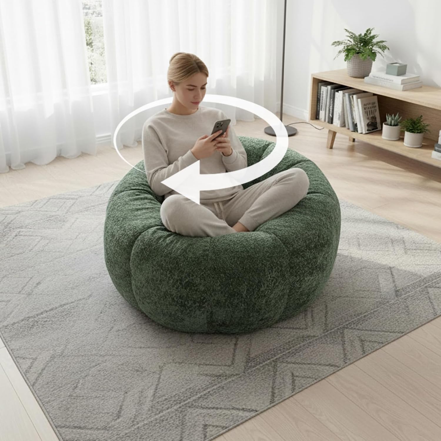 Giant Bean Bag Chair for Adults – Large Comfy Stuffed Sofa Seat with Spacious Design for Reading, Gaming, or Relaxing (Dark Green)