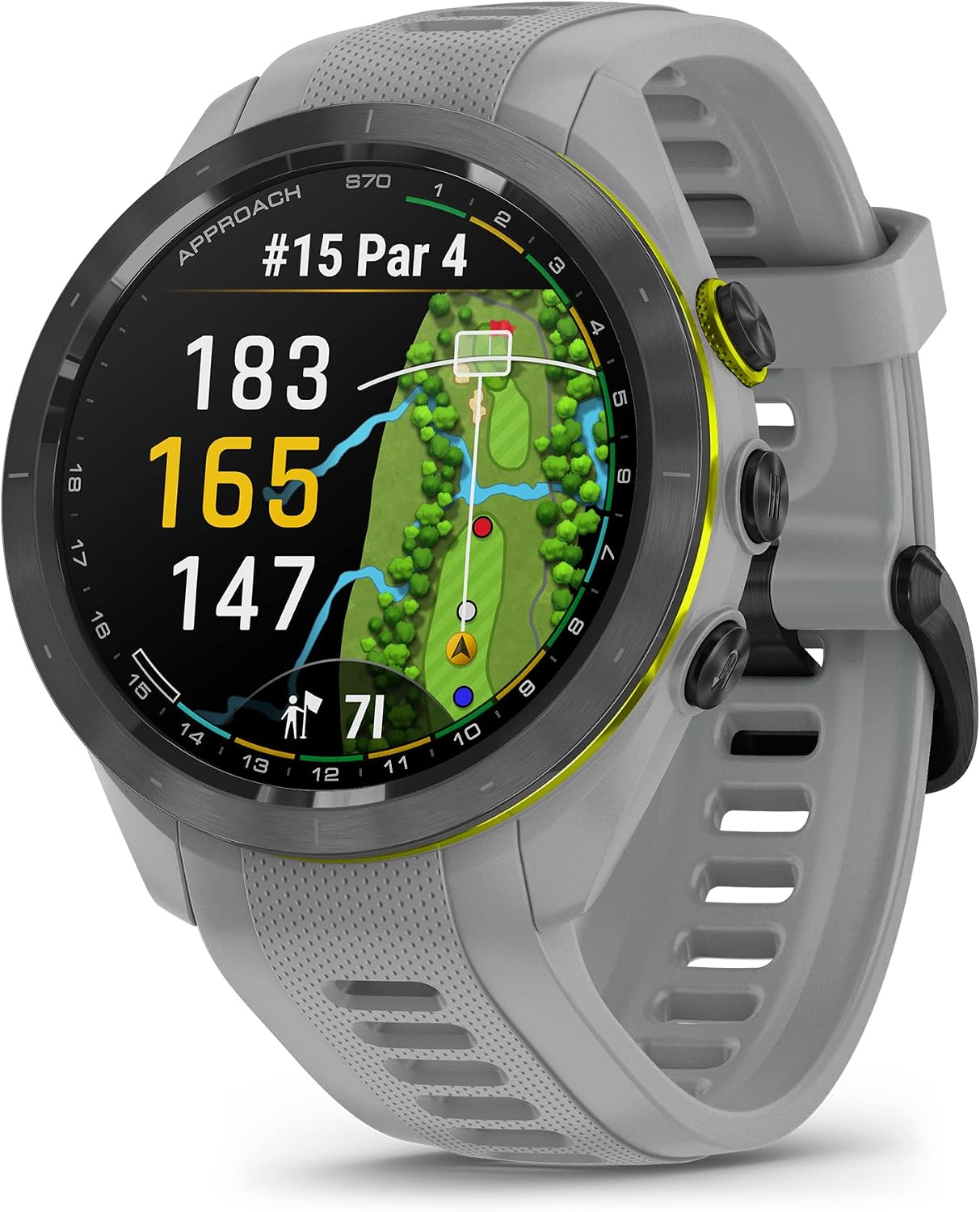 Garmin Approach S70 Golf Smartwatch | Full-Color CourseView Maps AMOLED Display | Advanced Shot Execution & Putt Alignment | Immersive Golfing Experience w/Signature Stand Power Bundle
