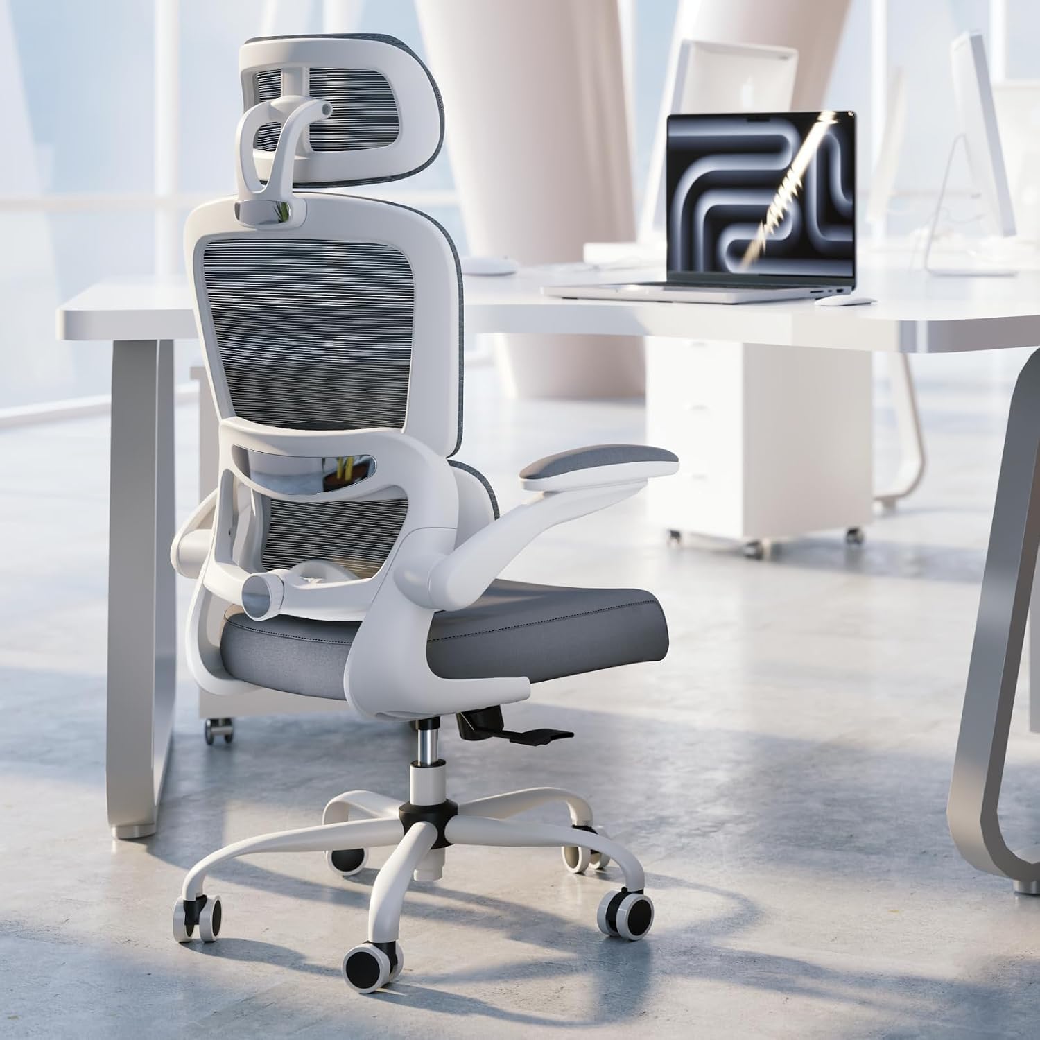 TRALT Office Chair Ergonomic Desk Chair, 330 LBS Home Mesh Office Desk Chairs with Wheels, Comfortable Gaming Chairs (White)