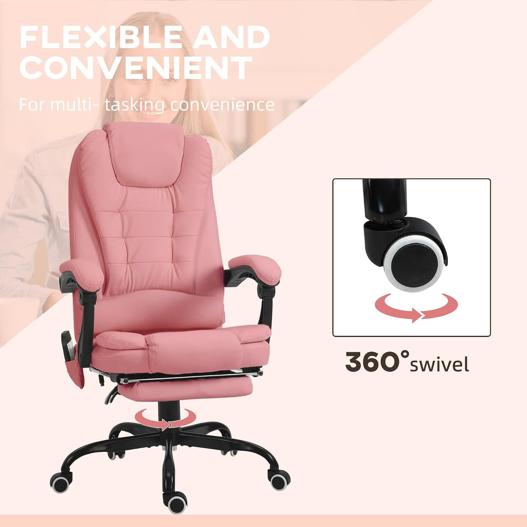 Vinsetto 7-Point Vibrating Massage Office Chair, High Back Computer Chair with Lumbar Support, Footrest, Reclining Back, Adjustable Height, Pink