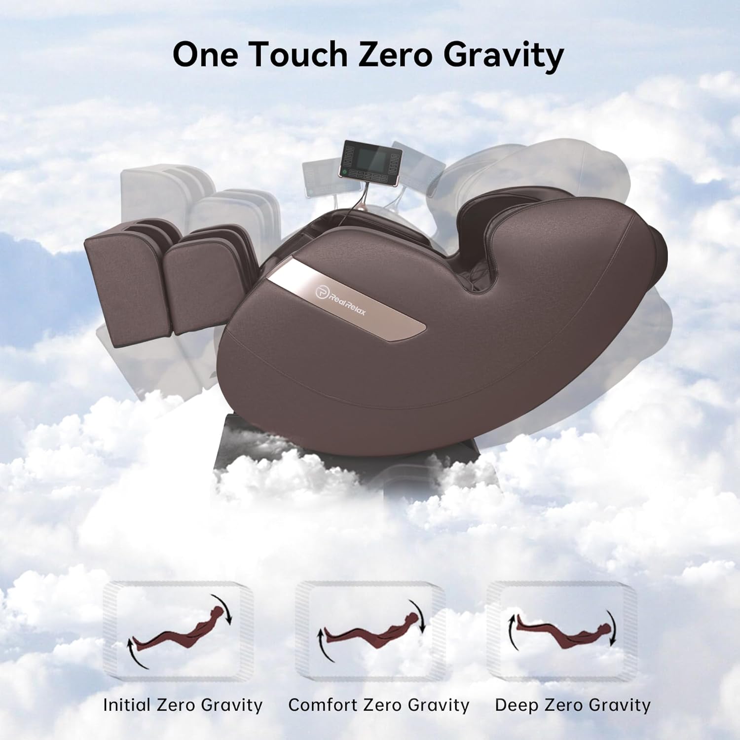 Real Relax 2025 Full Body Massage Chair of Dual-core S Track,Shiatsu Massage Recliner of Zero Gravity with APP and LCD Control,Bluetooth,Home or Office Use,Brown
