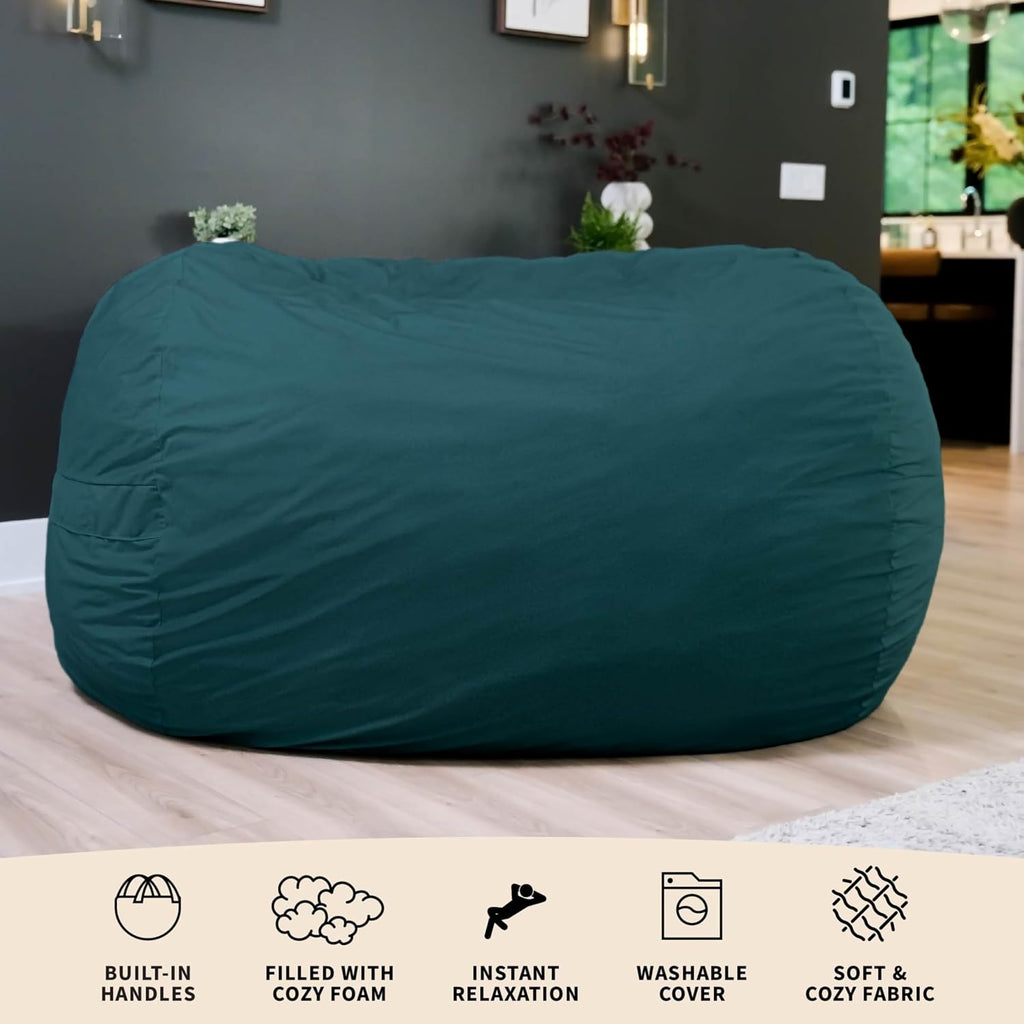 Big Joe Fuf 8Ft Giant Foam Bean Bag Chair, Oversized Couch with Removable Cover for Kids, Teens, Adults, Deep Sea Velveteen, Durable Woven Polyester, 8 Foot