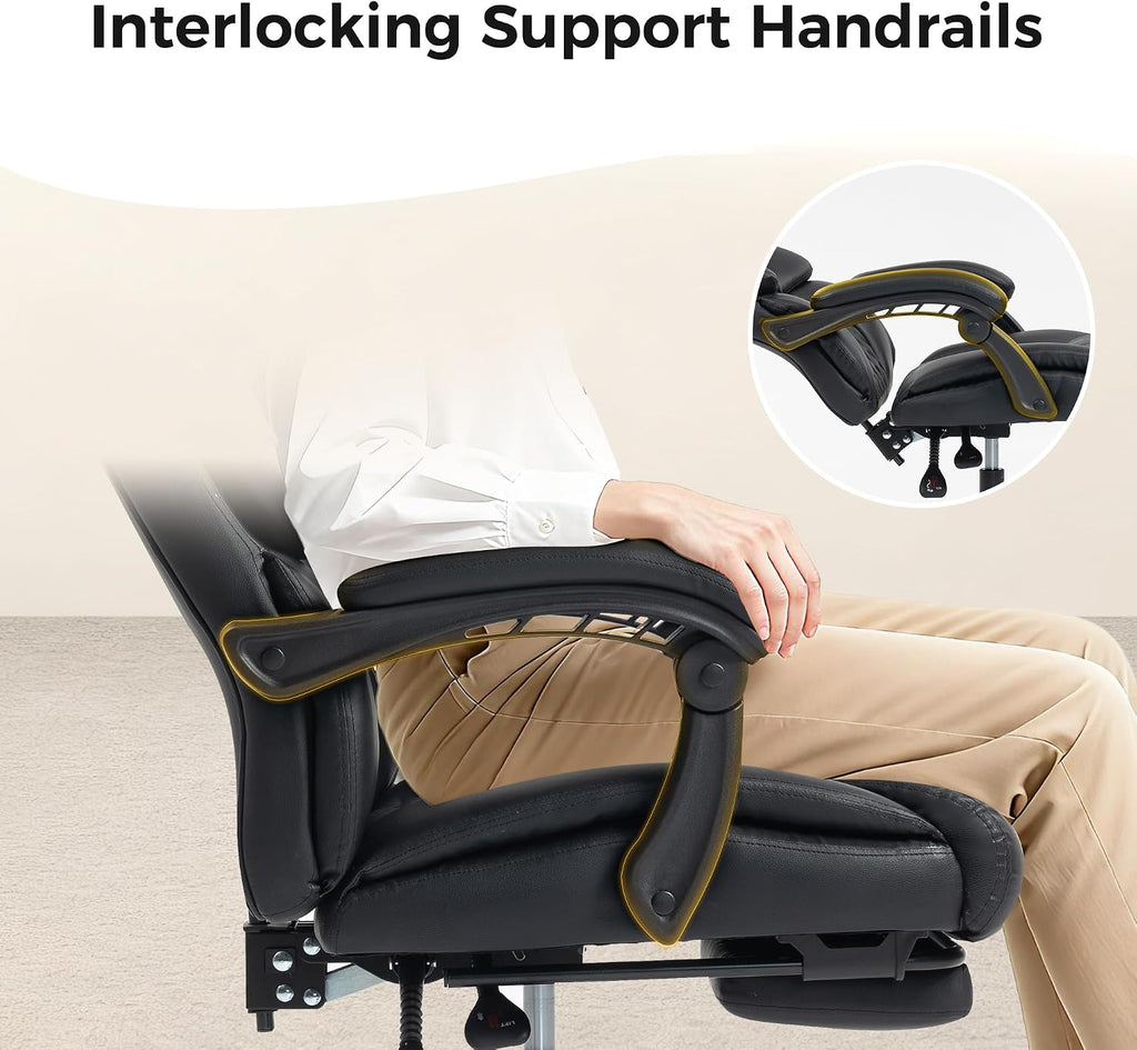 Office Chair, Executive High Back Leather Home Office Desk Chair with Footrest & Lumbar Support - Ergonomic Reclining Comfortable Wide Swivel Rolling Gaming Computer Chair 90-135° Adjustable Tilt Lock