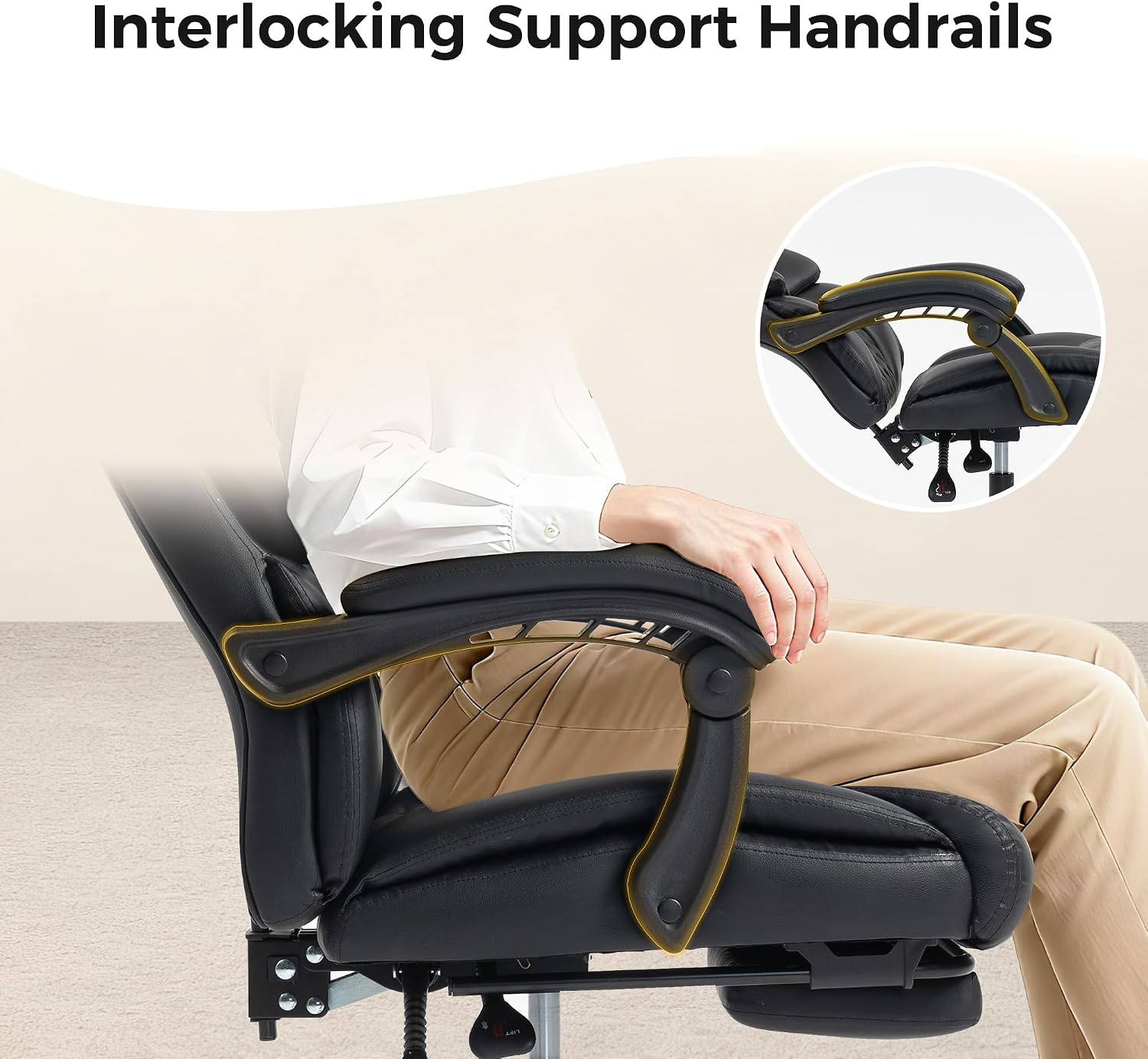 Office Chair, Executive High Back Leather Home Office Desk Chair with Footrest & Lumbar Support - Ergonomic Reclining Comfortable Wide Swivel Rolling Gaming Computer Chair 90-135° Adjustable Tilt Lock