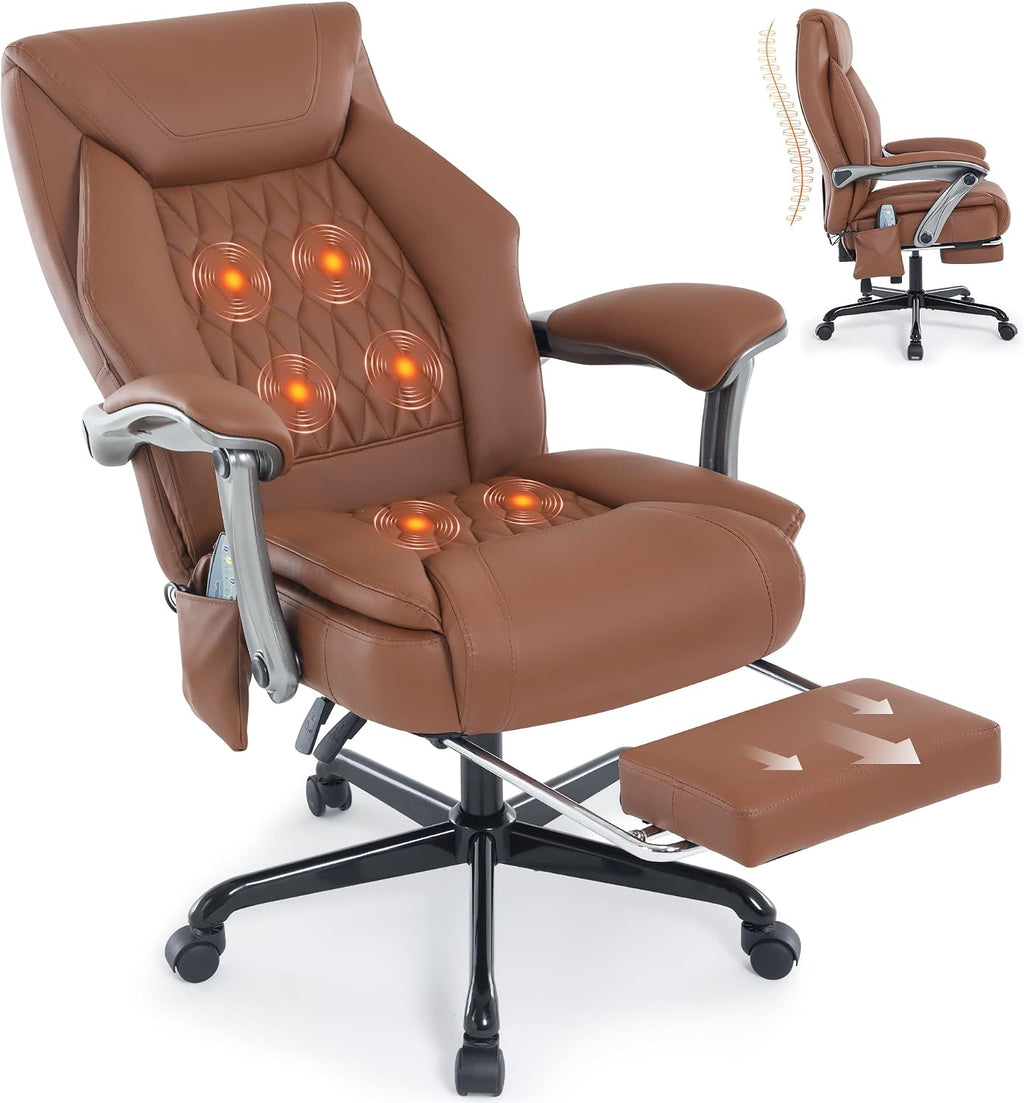 Massage Office Chair with Heat & Footrest, Ergonomic Reclining Executive Desk Chairs with 6-Point Vibration, PU Leather Computer Chair for Home Office or Gaming