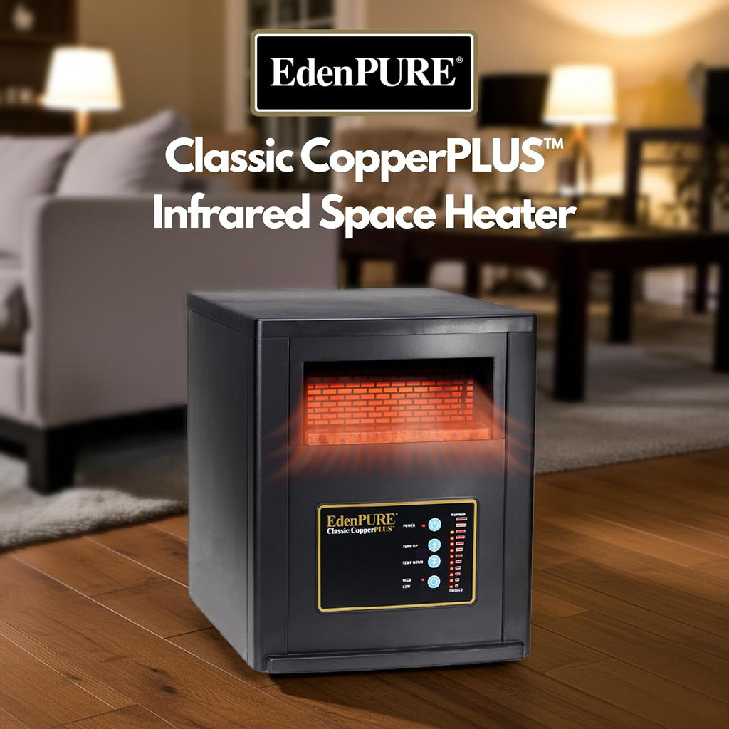 EdenPURE Classic CopperPLUS Infrared Heater — 1500 W Energy-Efficient Zone Heater for Large Rooms up to 1000 sq ft — Quiet Operation, Cool-Touch Safety, Portable Comfort for Home, Bedroom or Office