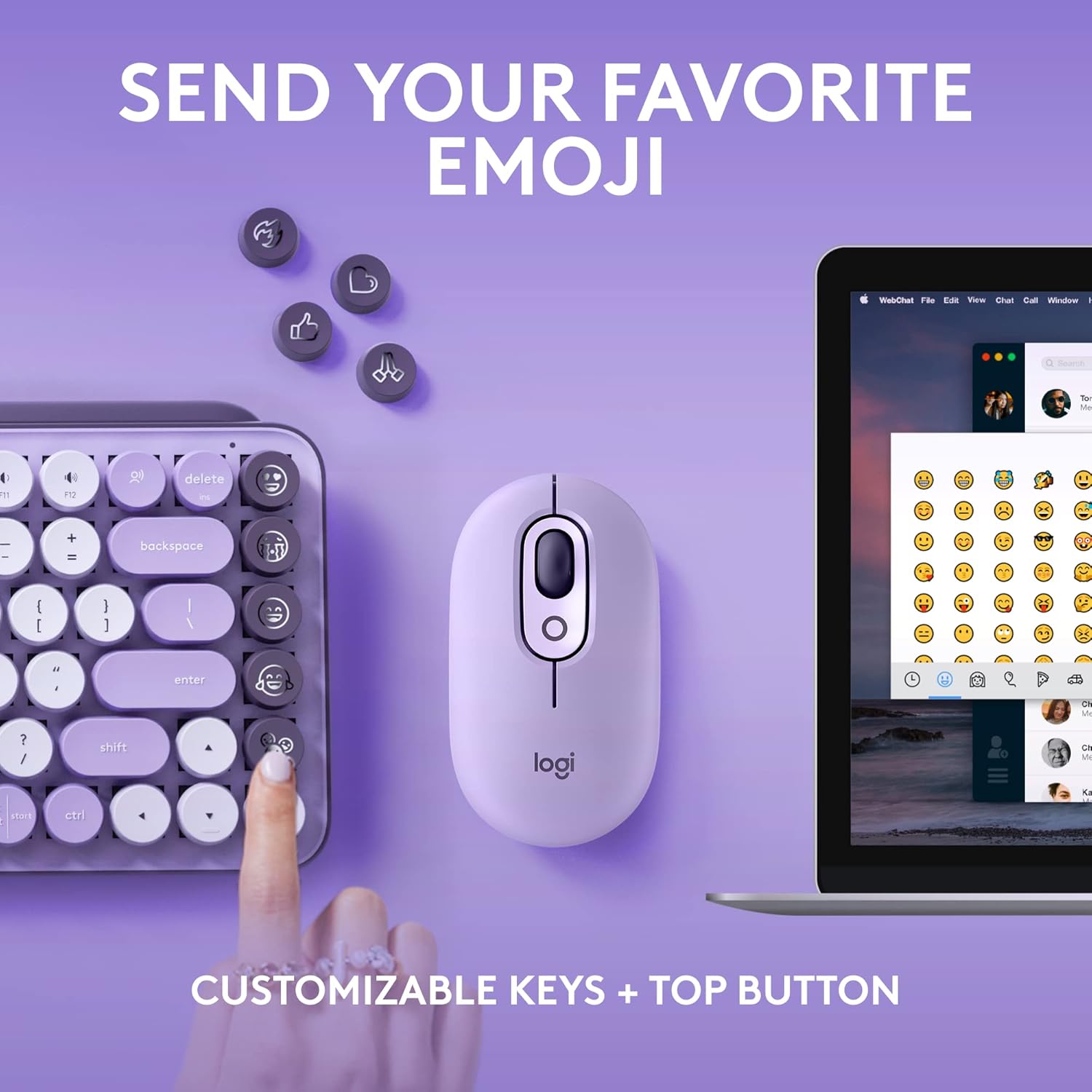 Logitech POP Keys + POP Mouse - Wireless Keyboard and Bluetooth Mouse Combo with Typewriter-Style Mechanical Keys, Emoji Features, Cute Compact Design - Cosmos
