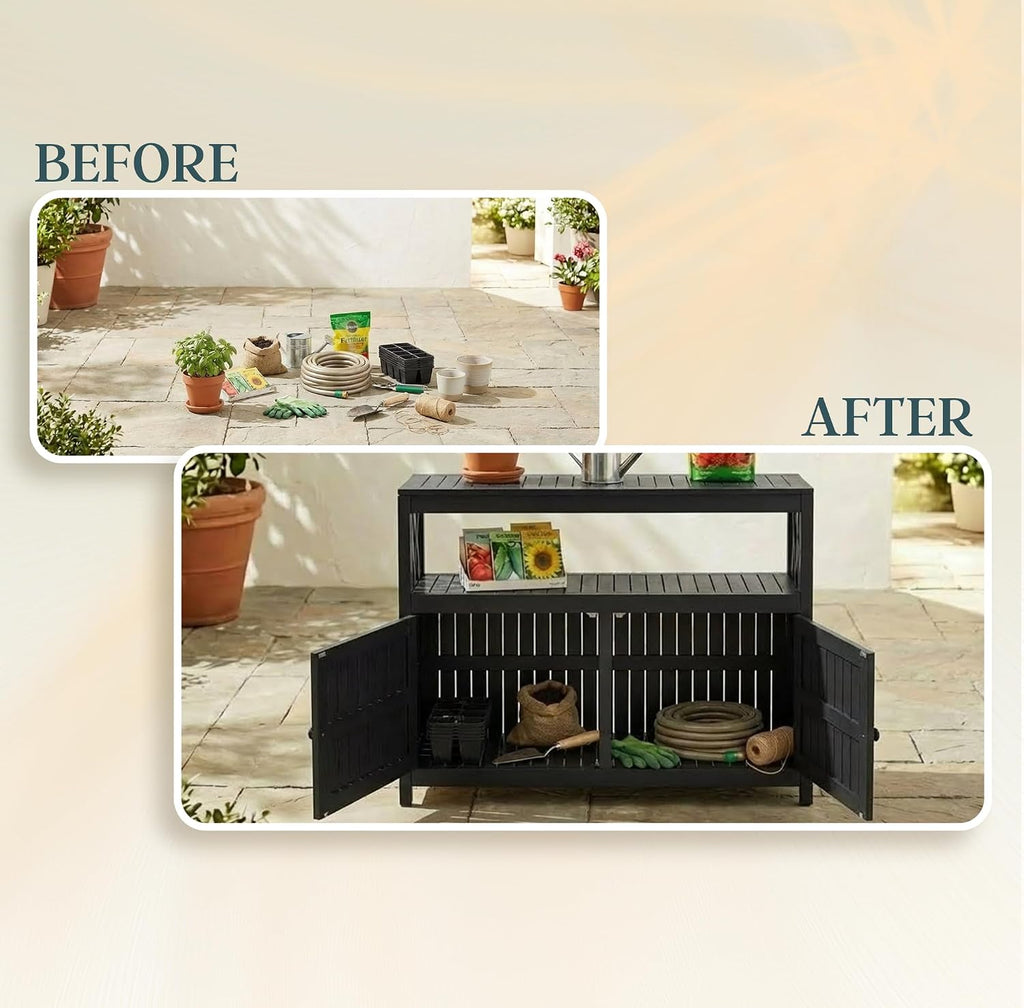 DTY Outdoor Living Longs Peak Eucalyptus Wood Sideboard Table, Outdoor Buffet Cabinet with Storage, Espresso Oil Weather-Resistant Finish