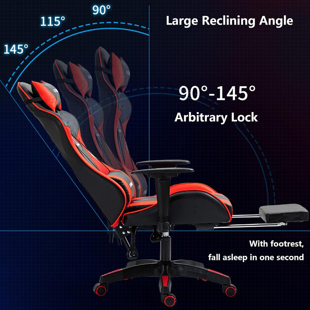 Computer Gaming Chair with Footrest and Lumbar Support Ergonomic High Back Video Game Chairs with Swivel Seat and Headrest Height Adjustable Racing Style Office Computer Game Chair, Blackwhite