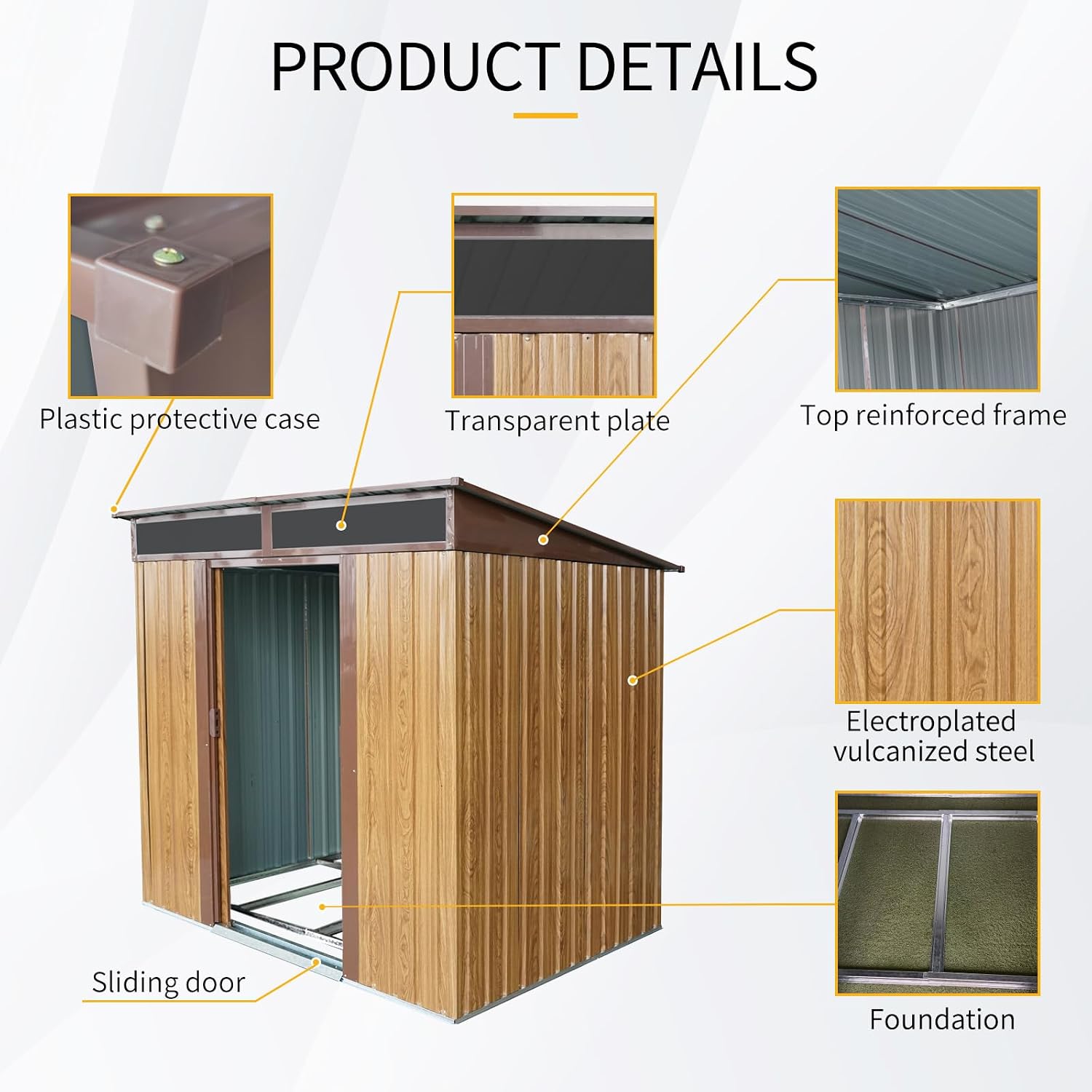 JT 6X4.5FT Outdoor Storage Shed, Galvanized Metal Garden Shed with Window and Metal Foundation, Tool Storage Shed for Patio Lawn Backyard (Coffee-6ft x 4.5ft)