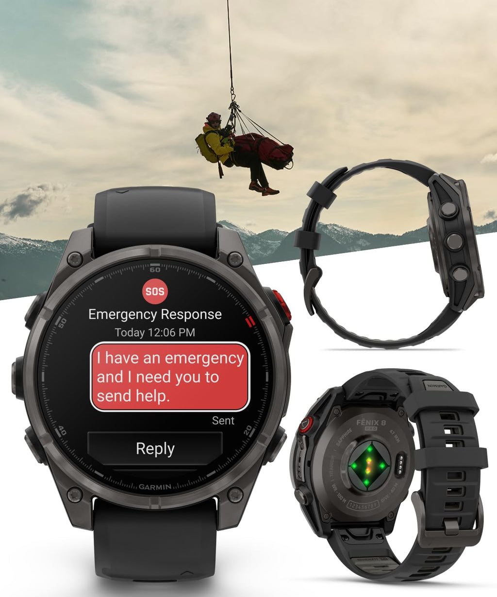 Garmin Fenix 8 Pro 47mm AMOLED Sapphire Premium Connected Multisport GPS Smartwatch, inReach Technology, Carbon Gray DLC Titanium w/Black Silicone Band with Black Earbuds Bundle