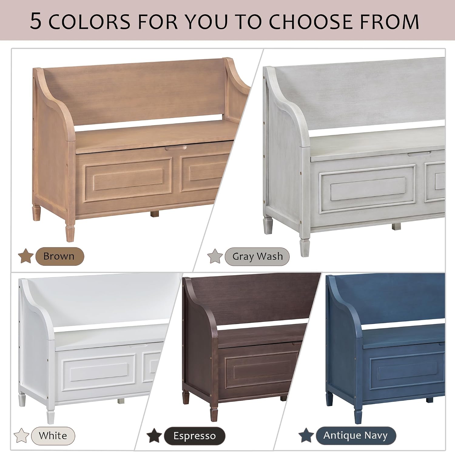Bellemave Storage Bench with Safety Hinge Wooden Entryway Benches with Shoe Cabinets Under Seat Multifunctional Storage Bench for Entryway, Foyer or a Mudroom (Brown + Beige)