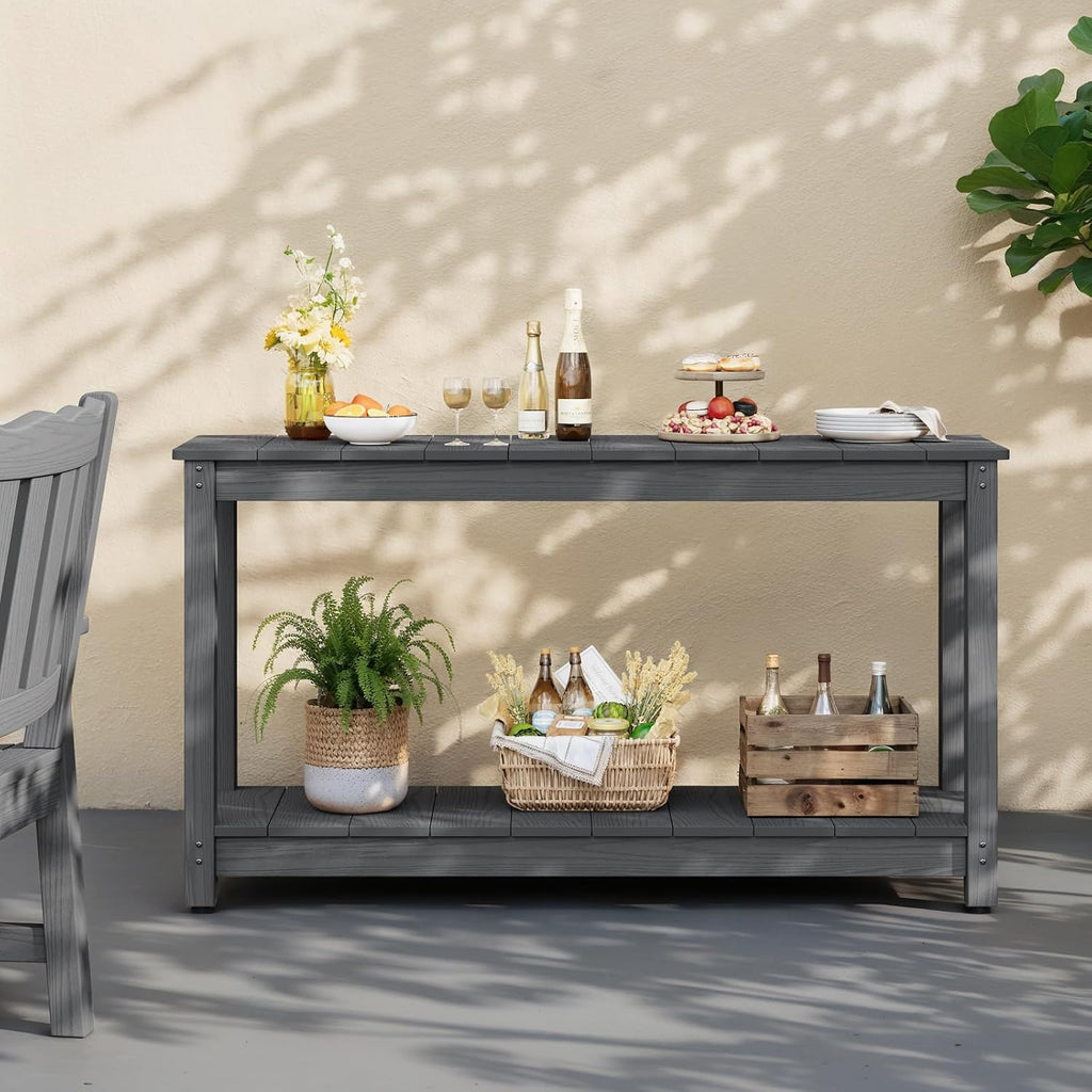 Stoog All-Weather Console Table, 2-Tier Patio Console Table Outdoor with Storage, Low Maintenance, and Never Fade or Rot, Grey