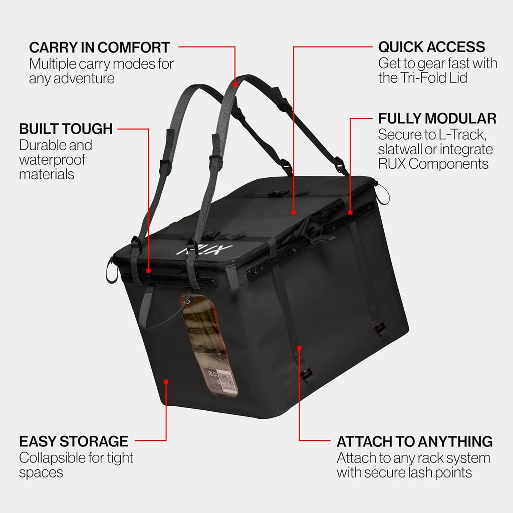 RUX 70L Collapsible Gear Box (Black) - Modular Adventure Storage Solution For Camping Storage, Overlanding, Off-road And Van Life - Weatherproof, Durable and Multifunctional